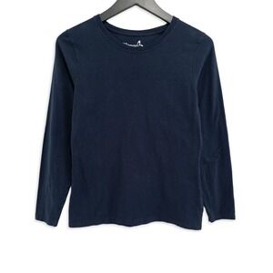 Hanes Long Sleeve Shirt Womens Small Navy Blue Cotton Crewneck Casual Basic